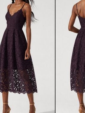 Astr Eggplant Crochet Midi Dress